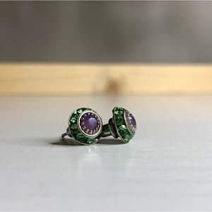 Pink and green rhinestone studs